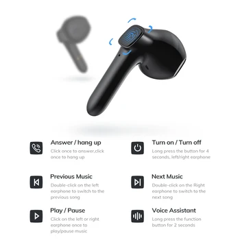 TOPK T20 TWS Bluetooth 5.0 Sluchátka Bezdrátová sluchátka Otisků prstů Touch Sportovní Voděodolná Sluchátka s mikrofonem Sluchátka S Mikrofonem