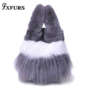 2020 Nové Zimní Rex Rabbit Fur Taška Fox Kožešiny Kabelka Handleholder Kožené Peněženky Lady Bag Tibetu Jehněčí Kabelka Korejské Nákupní Tašky