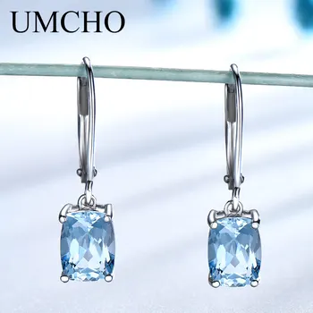 UMCHO 925 Sterling Silver Šperky Vytvořené Sky Blue Topaz Náušnice Náhrdelník Elegantní Svatební Dárky Pro Ženy Jemné Šperky Sady