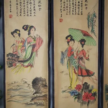 Čína scroll obraz Čtyři obrazovky obrazy Uprostřed haly visí obraz Qibaishi Obrázek Dámy Čtyři Beautie