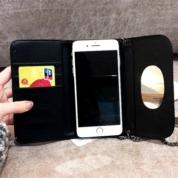 Aoweziic Luxusní skládací zrcadlo karta peněženka kožené pouzdro Pro iphone11 12 Pro X XS MAX XR Případě 8 7plus kryt crossbody řetězce taška