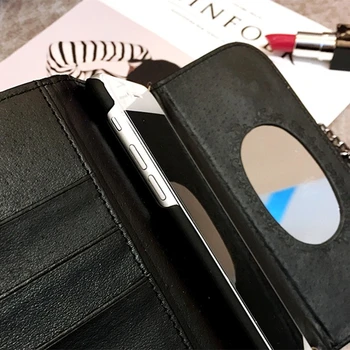 Aoweziic Luxusní skládací zrcadlo karta peněženka kožené pouzdro Pro iphone11 12 Pro X XS MAX XR Případě 8 7plus kryt crossbody řetězce taška