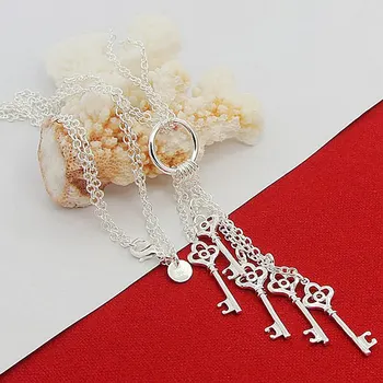 Velkoobchodní Propagace 925 Stříbrný Náhrdelník Classic Pět Klíčových Řetězce Náhrdelníky Pro Ženy, Muži Stříbrné Šperky Dárky