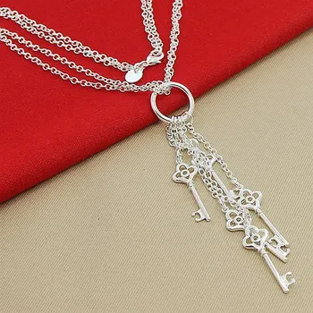 Velkoobchodní Propagace 925 Stříbrný Náhrdelník Classic Pět Klíčových Řetězce Náhrdelníky Pro Ženy, Muži Stříbrné Šperky Dárky