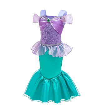 Fantazie Ariel Princezna Šaty pro Dívky, Nový Rok, Dítě, Malá Mořská víla Narozeniny Party Šaty Tyl Volánky Šaty s Paruka Příslušenství