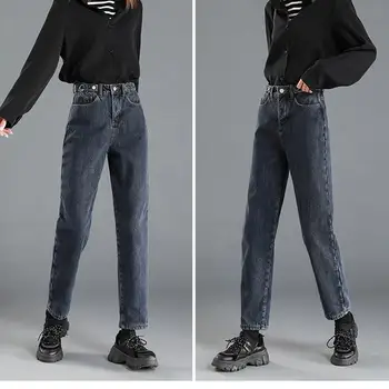 ZHISILAO Přímo Vysokým Pasem Džíny Ženy Zimní Kožešiny Fleece Denim Kalhoty 2020 Přítele Máma Džíny Elegantní Streetwear Plus Velikost Retro