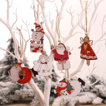 #40 12pc Vánoční Ozdoby Pro Domácí Dřevěné Závěsné Vánoční Santa Sněhulák Anděl Ornament, Vánoční Party, Domácí Výzdoba Navidad