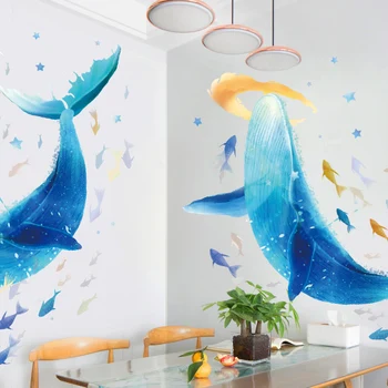 Kreativní Velké Podmořské Ryby Velryba Samolepky na Zeď pro Děti Pokoje Pohovka Ložnice Noční Dekoraci, Odnímatelný Zeď Umění Obtisk Plakáty