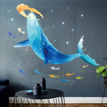 Kreativní Velké Podmořské Ryby Velryba Samolepky na Zeď pro Děti Pokoje Pohovka Ložnice Noční Dekoraci, Odnímatelný Zeď Umění Obtisk Plakáty