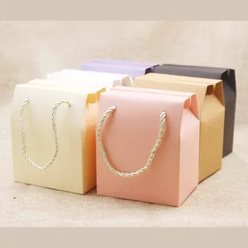 Mulit barevné dárkové krabici s rukojetí řetězec prázdný papír svatební/cukroví/čaje/ořechy/cukroví/dárky balíček rukojeť krabice 8.9*6.7*10.5 cm 10ks