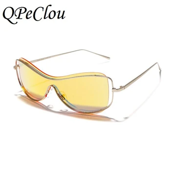 QPeClou 2020 Nové Módní Arc Sluneční Brýle, Ženy, Muži Kovový Jeden Kus Sci-Fi Zrcadla Sluneční Brýle Žena Cool Jízdy Odstíny