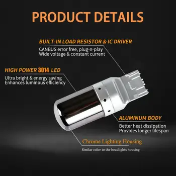 2 Ks LED Auto směrová Světla Amber Canbus bez Chyb Žárovka Chrome 7440144SMD T20