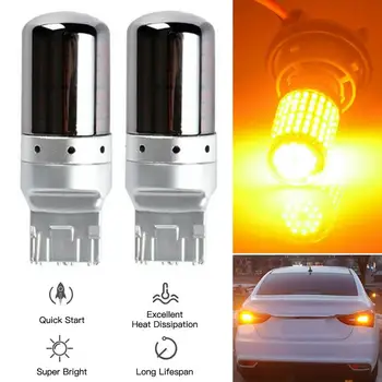 2 Ks LED Auto směrová Světla Amber Canbus bez Chyb Žárovka Chrome 7440144SMD T20