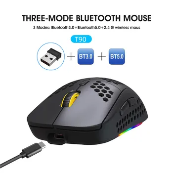 Bezdrátové Bluetooth Herní Myš Lehké Domácí Kancelář Dobíjecí RGB 2.4 G USB, 3600DPI Optická Ergonomická Pro PC Notebook, Černá