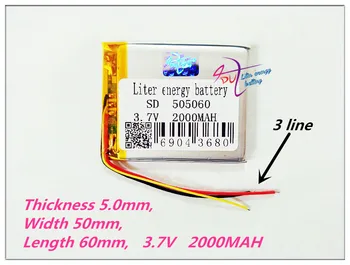 3 line 505060 3.7 V 2000MAH Polymer dobíjecí baterie Pro MP4 MP5 GPS, DVD, mobilní video game PAD E-knihy 504860