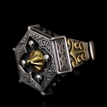 Dovednosti starý stříbrnictví 925 Stříbro staré devět dveře s mužskou osobnost Buddhy prsten s William prsten otevření kroužku