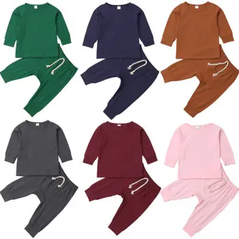0-24M Bavlny Novorozené Dítě Pevné Oblečení Sady Chlapce, Dívky, oblečení na Spaní pyžamo Set Topy Kalhoty