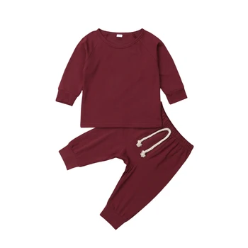 0-24M Bavlny Novorozené Dítě Pevné Oblečení Sady Chlapce, Dívky, oblečení na Spaní pyžamo Set Topy Kalhoty