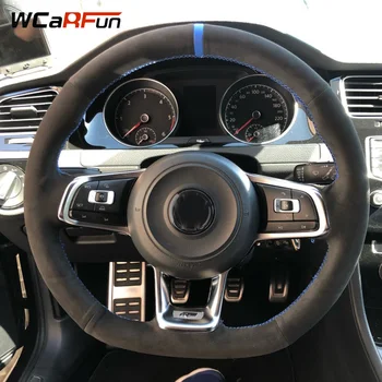 WCaRFun Černé Semišové Ručně šité Volant Kryt pro Volkswagen Golf 7 GTI, Golf R MK7 VW Polo GTI, Scirocco 2016