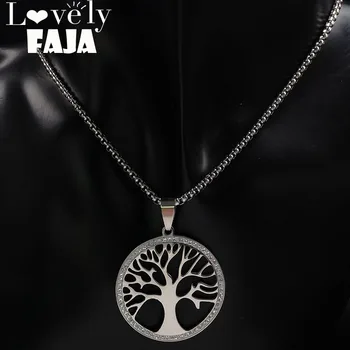 2021 Módní Crystal Nerezové Oceli Náhrdelníky pro Ženy Strom Života Stříbrná Barva Řetěz Náhrdelník Šperky gargantilla N18146