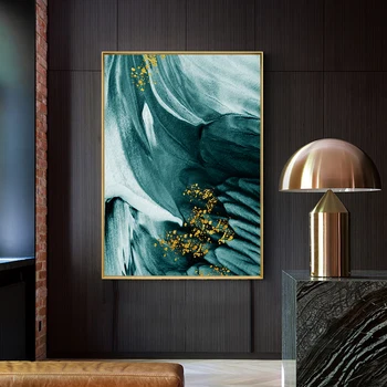 Moderní Golden Green Malířské Plátno Wall Art Plakát a Tisk pro Obývací Pokoj Ložnice Dekorativní Obrázky Domů Abstraktní Nerámováno