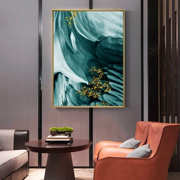 Moderní Golden Green Malířské Plátno Wall Art Plakát a Tisk pro Obývací Pokoj Ložnice Dekorativní Obrázky Domů Abstraktní Nerámováno