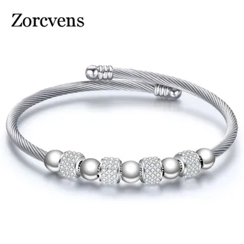 ZORCVENS 2020 Nové Módní Stříbrné Barvy z Nerezové Oceli Šperky Značky White CZ Kamenné Srdce Náramky náramky pro Ženy Bijoux