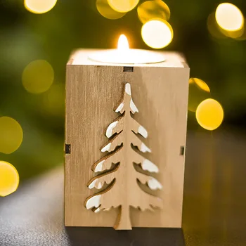 1KS Kreativní Mini Vánoční Svícen, Svíčky, Ozdoby, Vánoční Dřevěný Svícen Visí Přívěsek Dekorace 2020