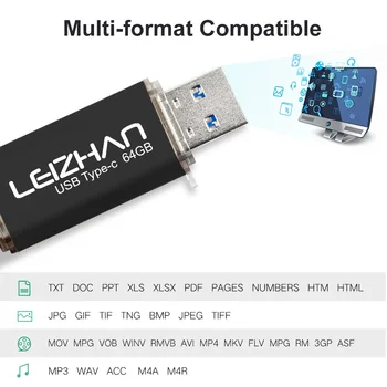 LEIZHAN Typ C USB Flash Disk 256 GB, 128 GB 64 GB 16 GB USB C Foto Stick pro Samsung Galaxy S10 S9 /Huawei P30 P20 USB C Pendrive