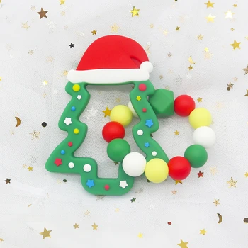 Silikonové Teether Baby Náramek Vánoční Strom ve Tvaru Ozubení Pro BPA Zdarma Silikonové Korálky Dítě Chrastítko Kočárek, Doplňky, Hračky