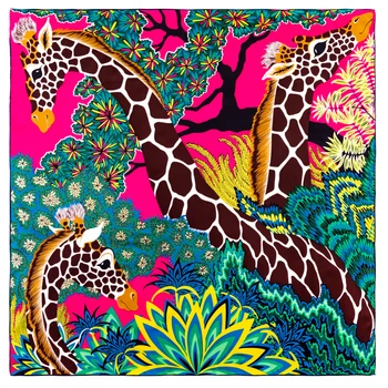 35.5(V) Džungli, Žirafa Šátek Značky Žen Šátek Ručně Stočený Keprové Hedvábí Náměstí Šátek Luxusní Jemné Hedvábí Šátky Šátek
