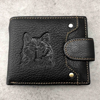 Pánská Peněženka z Pravé Kůže luxusní peněženka 2020 Nový Krátký Peněženka Vlčí Hlavy Vzor kluci peněženka portfel meski Muži vlk peněženku
