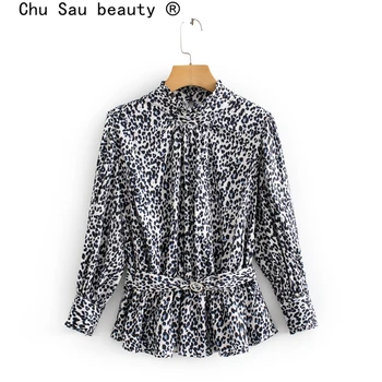 Chu Sau krásu Nové Módní Vintage Leopard Tisk Office Nosit Košile Ženy Ležérní Elegantní Šátky Halenky Ženy Camisa De Moda