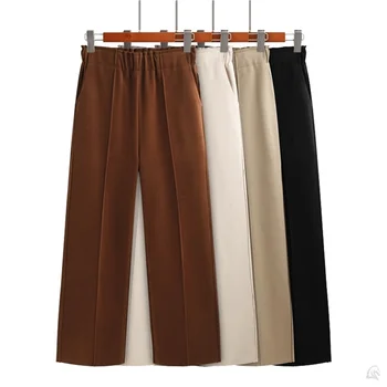 XIBUSANA Vlněné Cross Kalhoty pro Ženy v roce 2020 Podzim Zima Zahustit Vysokým Pasem, Volné Rovné Široké Leng Kotník Délka Kalhot Žena