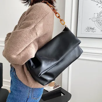 Vintage Řetěz Podpaží taška 2020 Módní Nové Vysoce kvalitní PU Kůže Ženy Značkové Kabelky Vysoké kapacity Rameno Messenger Bag