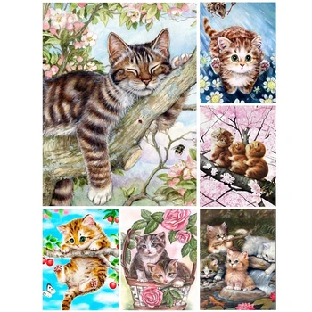5D DIY Diamantový Malování Kočka Zvíře Sada Cross Stitch Sestavy Plné Diamond Výšivky Mozaiky Obrazu Kamínky Domova Dárek