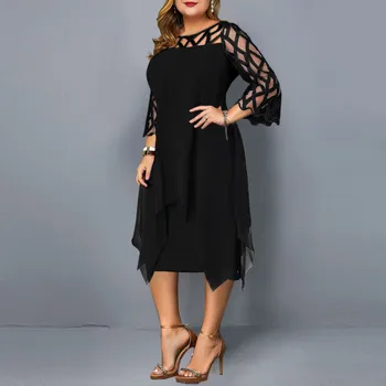 Dámské Šaty Plus Velikost Party Černé Šaty Narozeniny Síťované Clubwear Vestidos 2021 Mesh Letní Šaty Svatební Šifónové Maxi Šaty 6XL