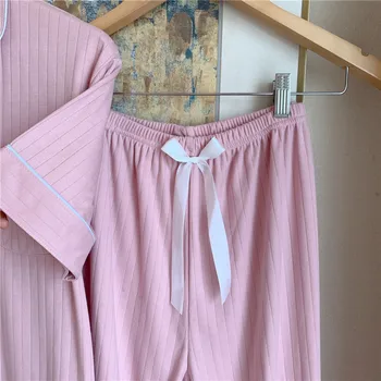 CAIYIER Léto Podzim Ženy noční Prádlo Solid Krátký Rukáv Kalhoty Elastický Pás Kauzální Pyžamo Pro Dámy Pyžama domácí oblečení