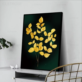 Golden Leaf Botanické Náladu Plátno Obraz Severské Moderní Módní Příroda Rostlina Květ Wall Art Plakát Domácí Dekoraci Obývacího Pokoje