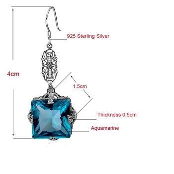Szjinao Minimalistické Šperky Módní Pevné 925 Sterling Silver Vintage Ručně vyráběné Náušnice Akvamarín Semi-drahých kamenů