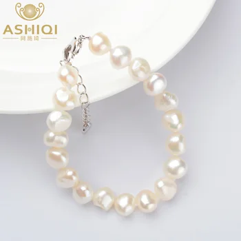ASHIQI Originální Přírodní Barokní Perla Náramky, 9-10mm Bílé Sladkovodní Pearl Šperky Dárek Pro Ženy Módní Náramky