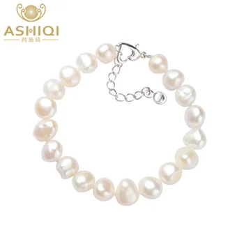 ASHIQI Originální Přírodní Barokní Perla Náramky, 9-10mm Bílé Sladkovodní Pearl Šperky Dárek Pro Ženy Módní Náramky
