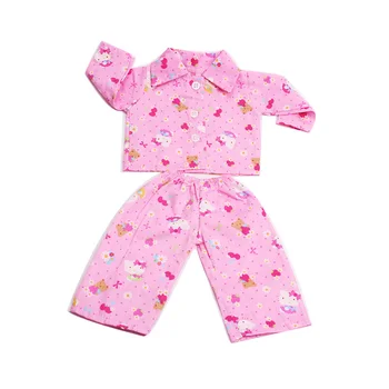 Doll šaty Růžové pyžamo kočka oblek kalhoty set hračka příslušenství se vejde 18 inch Dívka panenky a 43 cm baby doll c22