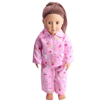 Doll šaty Růžové pyžamo kočka oblek kalhoty set hračka příslušenství se vejde 18 inch Dívka panenky a 43 cm baby doll c22