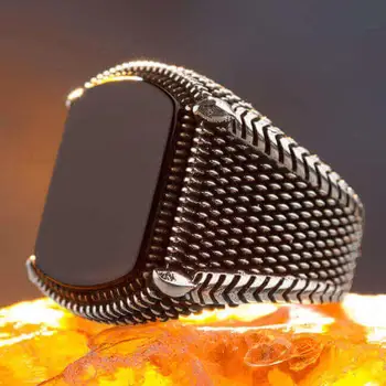 925 Sterling Silver Pánské Prsten s Černým Onyx Kámen Módní turecké Premium Kvalitní Ruční Jawelery