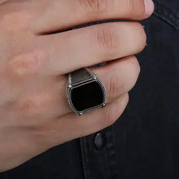 925 Sterling Silver Pánské Prsten s Černým Onyx Kámen Módní turecké Premium Kvalitní Ruční Jawelery