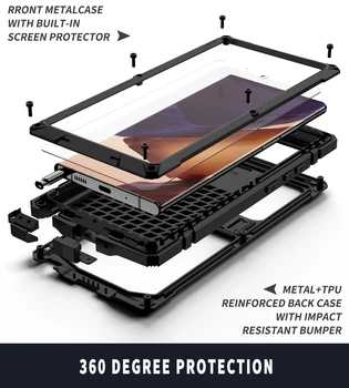R-Jen Těžká Brnění Telefon Pouzdro Pro Samsung Galaxy Note 20 S21 Ultra Kovové Hliníkové Ochranné Pouzdro & Stojánek Pro Note 20