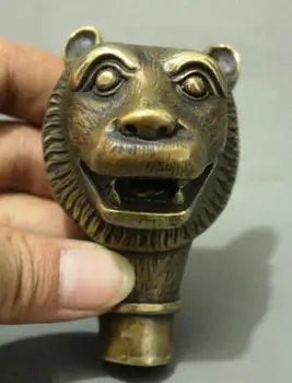 DYZ 325+++++++ Čínské Bronzové Ručně Vyřezávané Zvířat Tygří Hlavu Sochy Hůl Hlavy