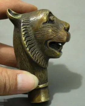 DYZ 325+++++++ Čínské Bronzové Ručně Vyřezávané Zvířat Tygří Hlavu Sochy Hůl Hlavy