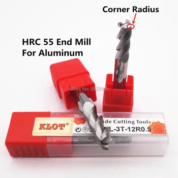 KLOT HRC55 Rohu Okruhu Vysoký Výkon pro Hliník Solid Carbide End Mill 2 3 4 5 6 8 10mmR0.2 R0.5 R1 R1.5 R2 R3